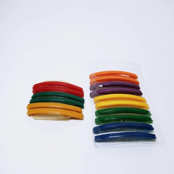 Vtg Hair Clips Colorful Plastic 3" Set of 8 - Picture 1 of 7